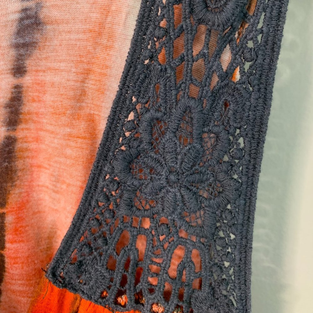 Soprano Fall Orange - Teal - Brown Tie-Die Dress Crotchet Detail Sleeveless - Picture 5 of 6